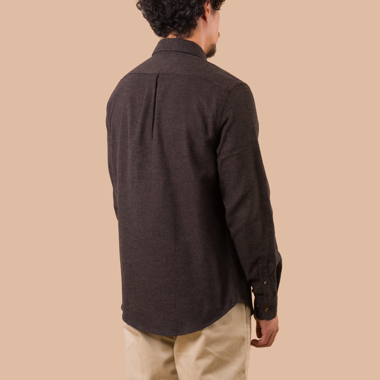 flaneurs Portuguese Flannel Sounds Shirt Brown worn back