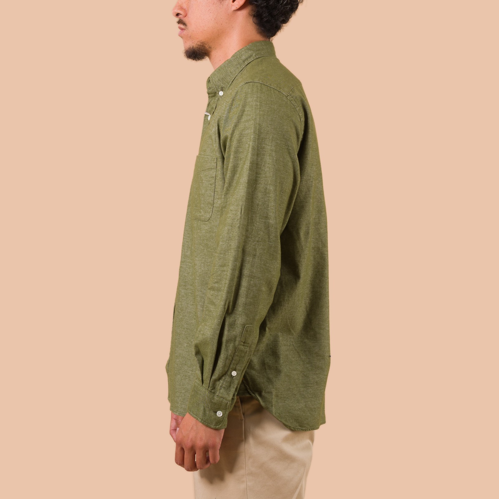 flaneurs worn side BEAMS PLUS  B.D. Flannel Solid Olive