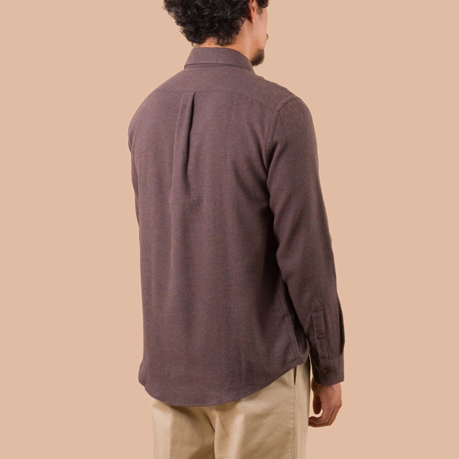 flaneurs Portuguese Flannel Suavis Shirt Brown worn back