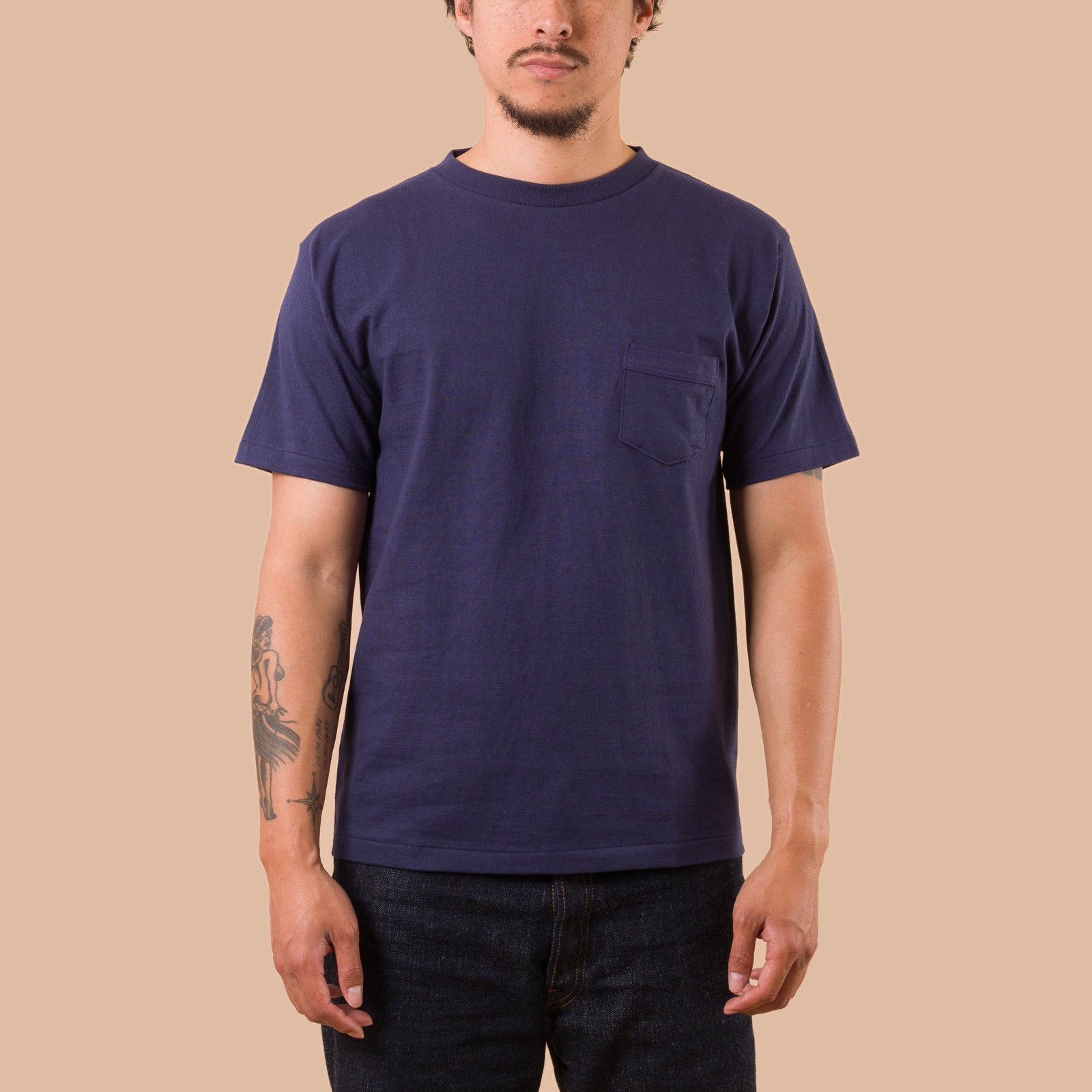 tee-shirt Denime front Lot. 273 Crew Neck Pocket T-Shirt Ink Navy
