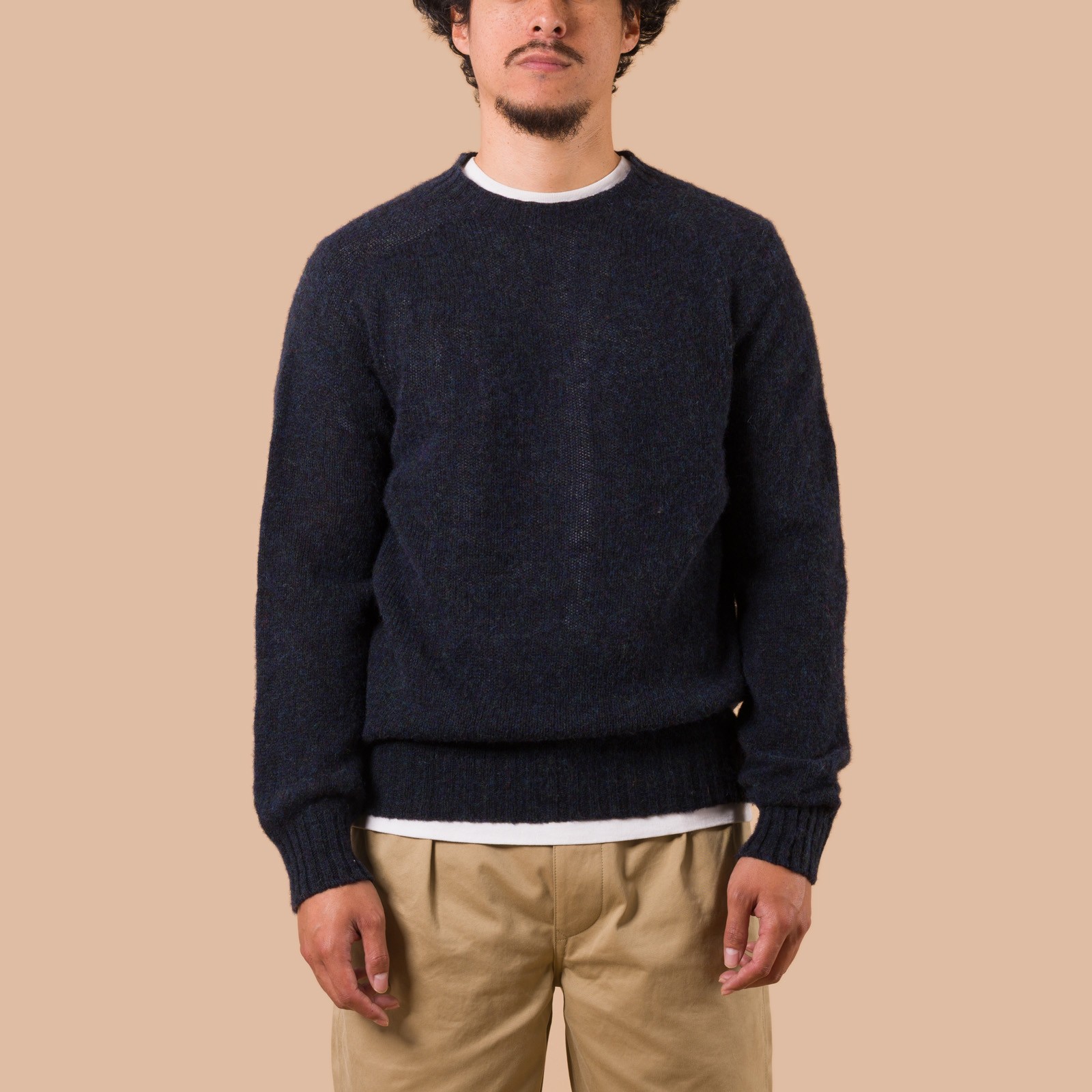 Vignettes Flaneurs Knitwear Shaggy Crew Neck Sweater Ocean worn front