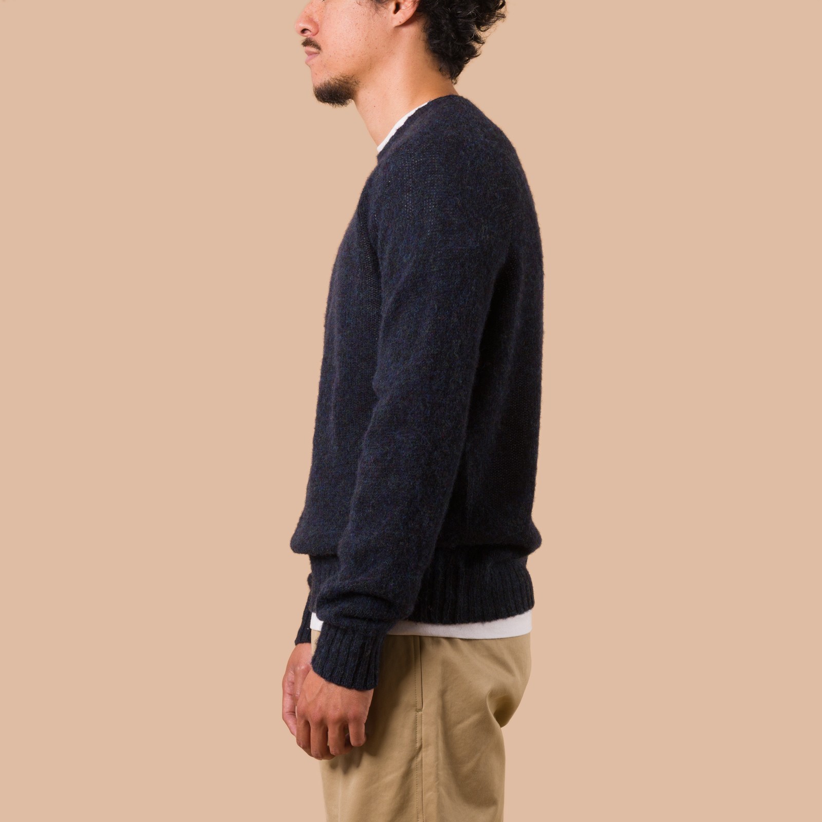 Vignettes Flaneurs Knitwear Shaggy Crew Neck Sweater Ocean worn side