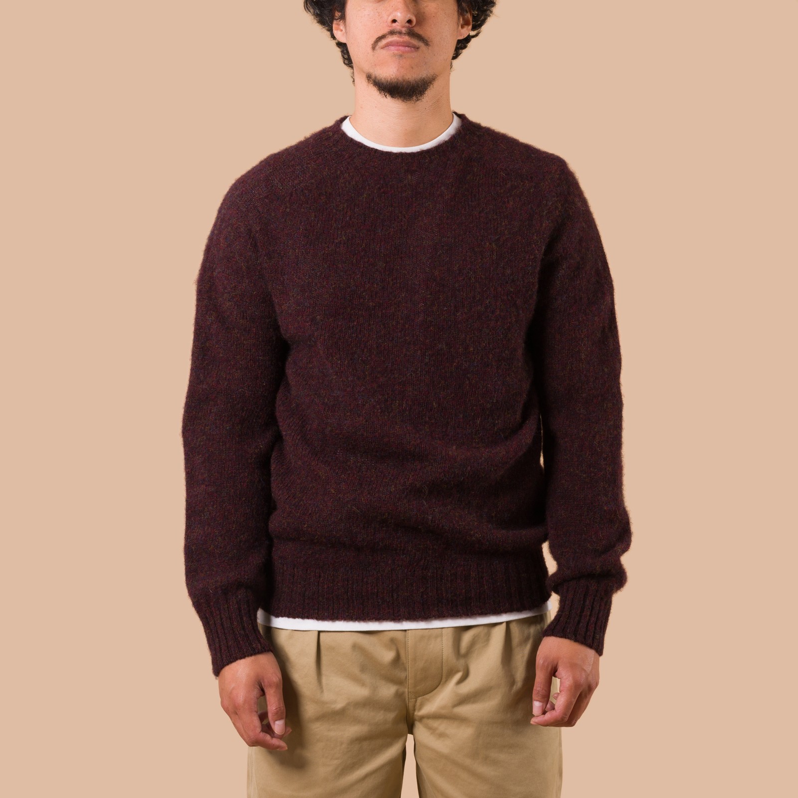 Vignettes Flaneurs Knitwear Shaggy Crew Neck Sweater Pheasant worn front