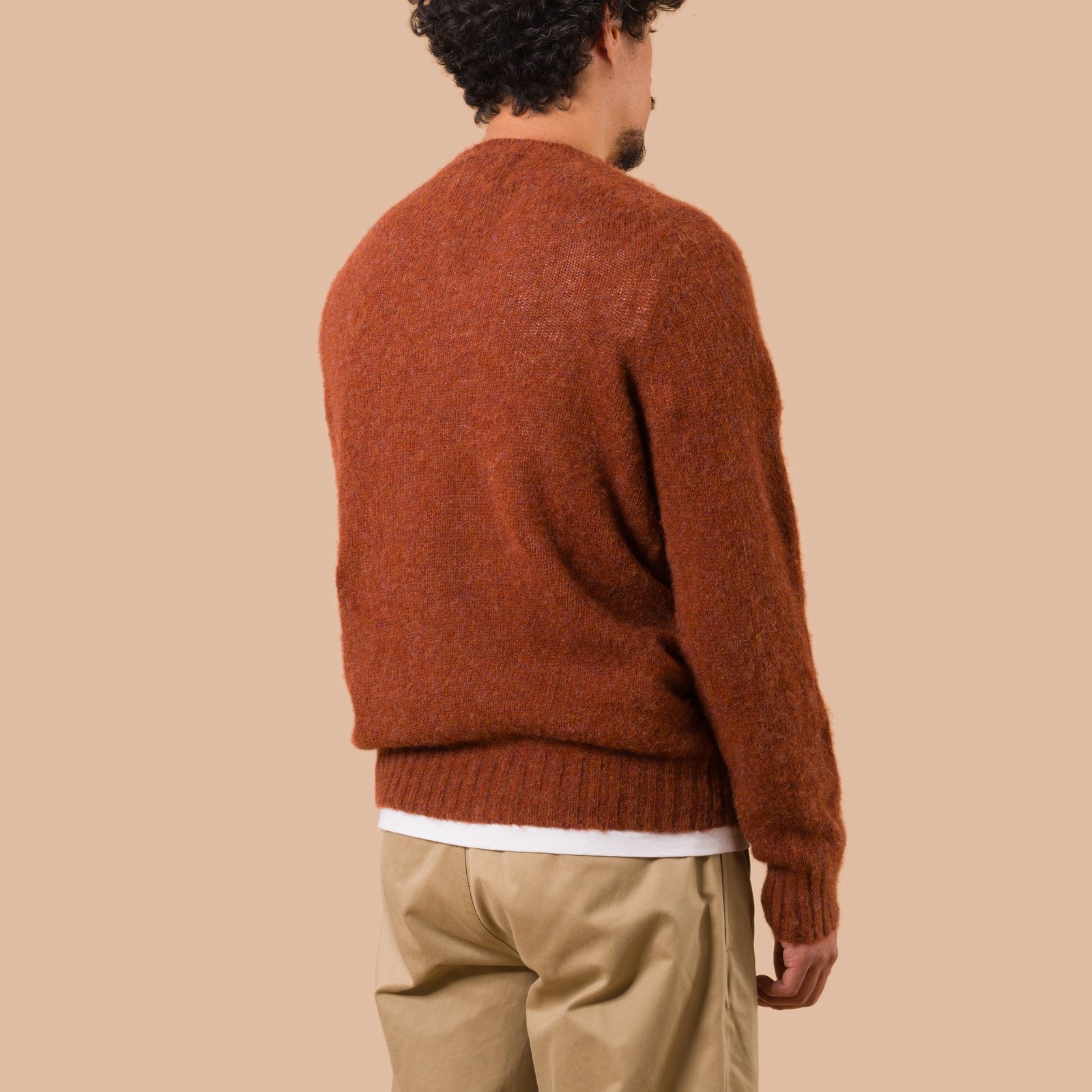 Vignettes Flaneurs Knitwear Shaggy Crew Neck Sweater Terracotta worn back