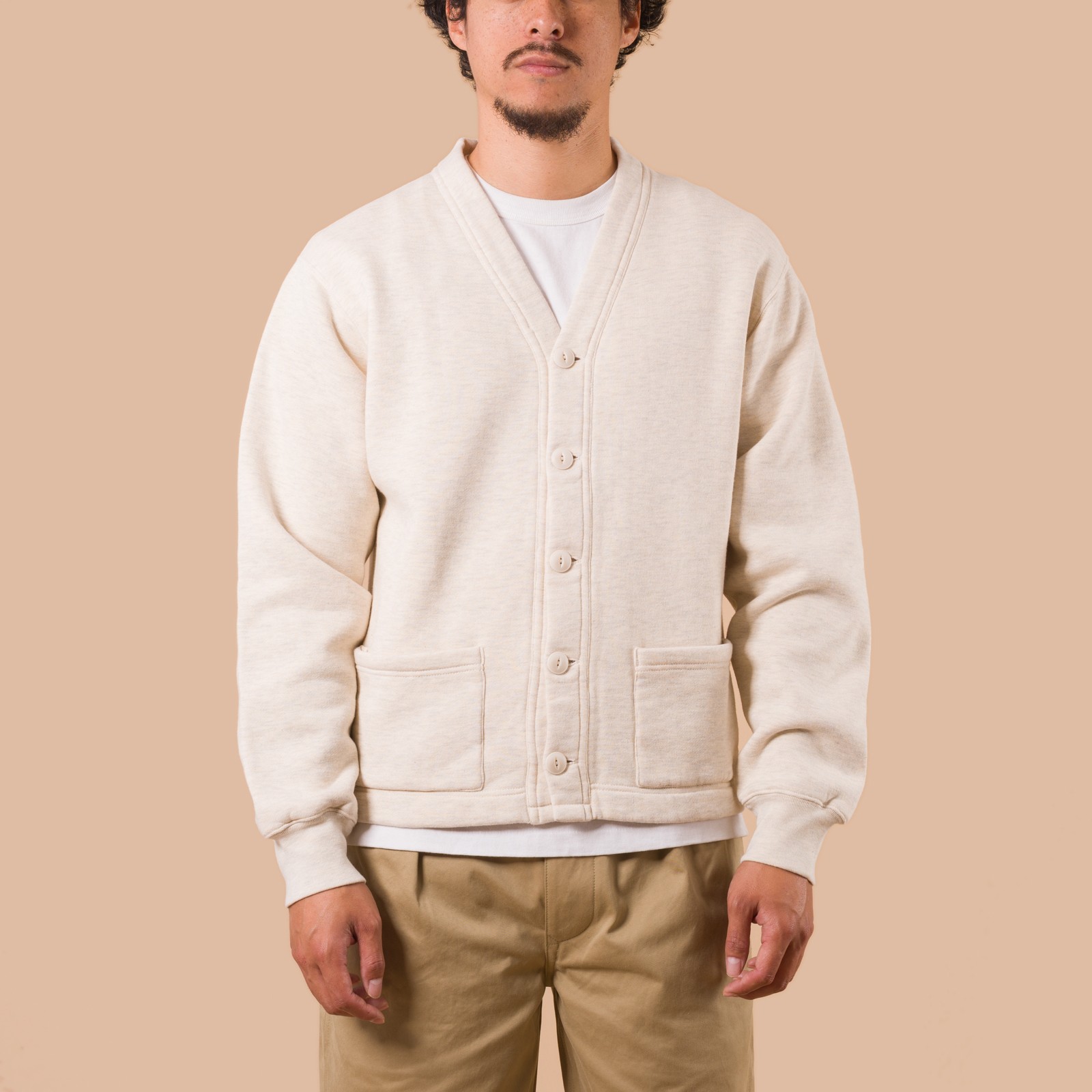 Sweat V Cardigan Raised Back Oatmeal
