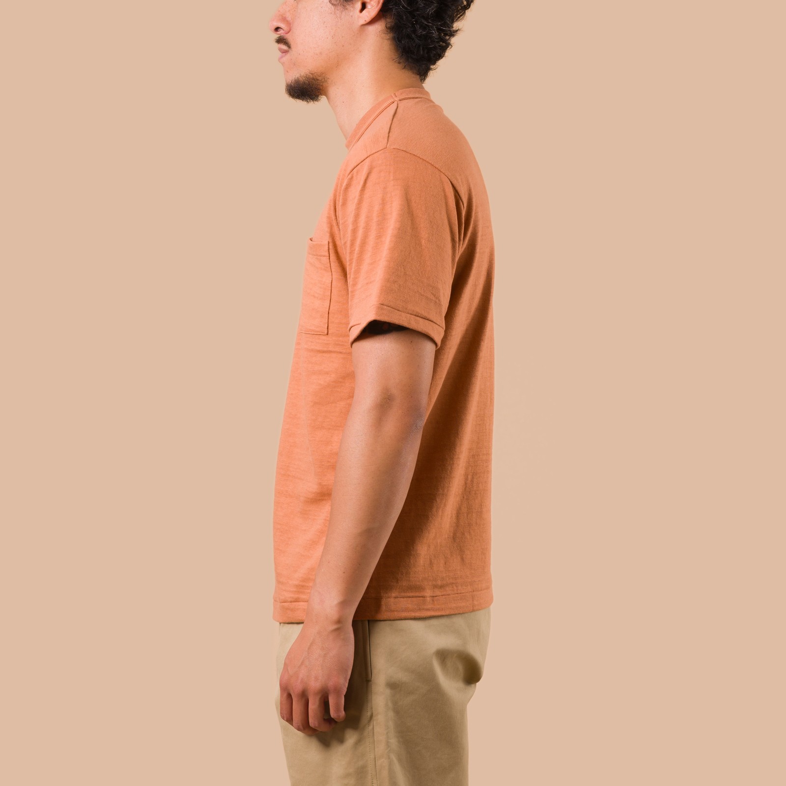 image worn side flaneurs WAREHOUSE & CO.  Lot. 4601 Pocket T-Shirt Dark Salmon