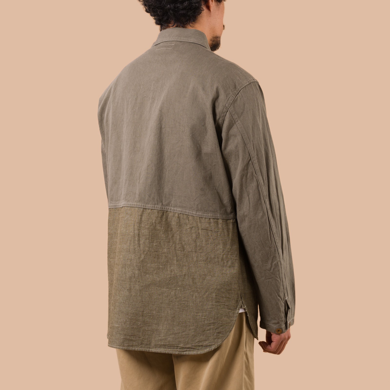 flaneurs NIGEL CABOURN Utility Shirt Type 2 green Indigo worn back