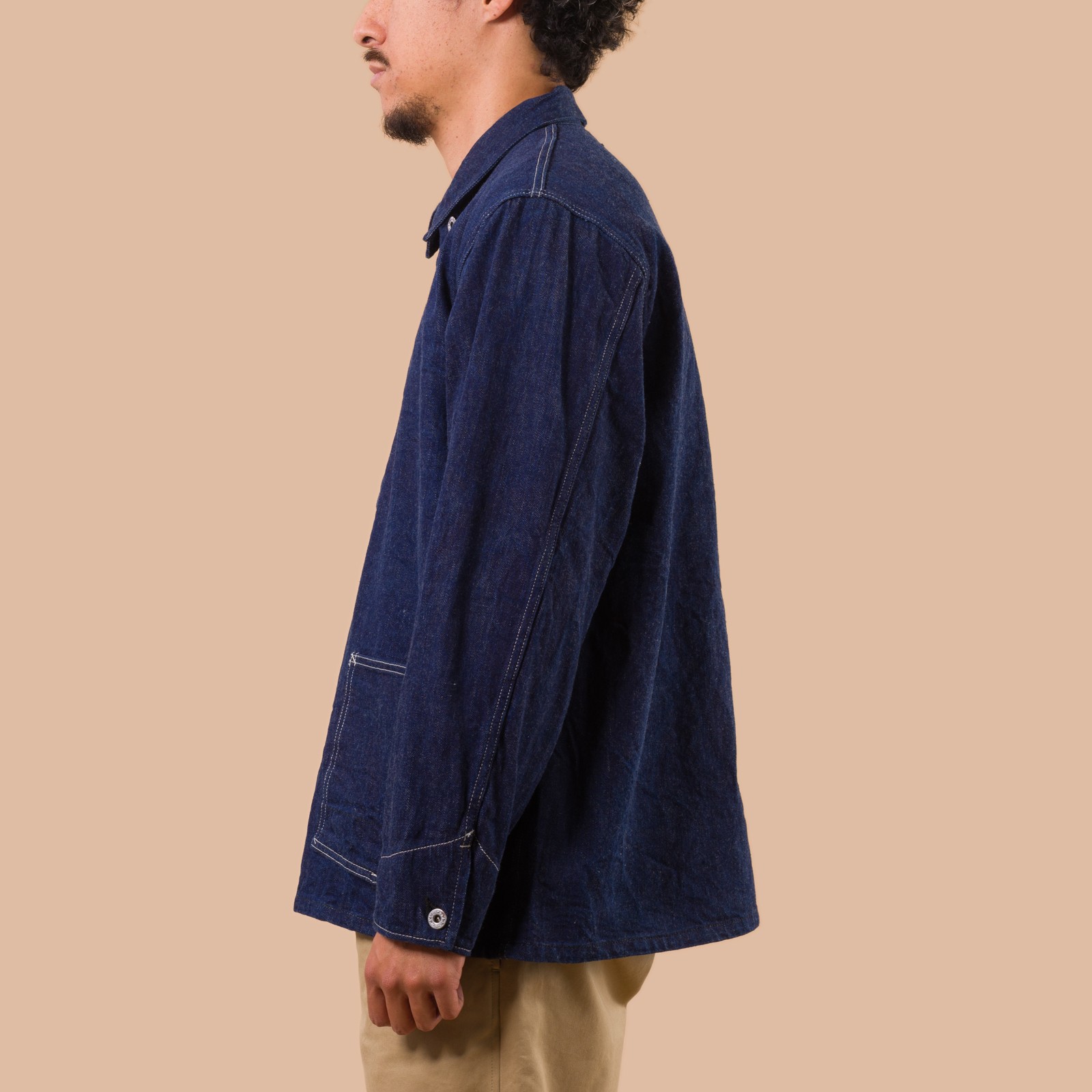 Flaneurs FOB Factory F2467 WWII Denim Chore Coat worn sid