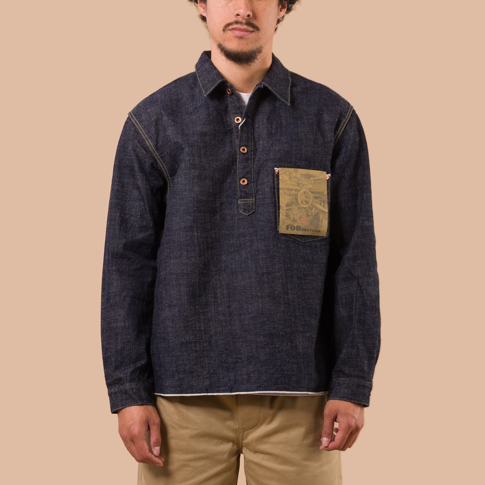 Flaneurs F2384 G3 Denim Pull Over Jacket worn front