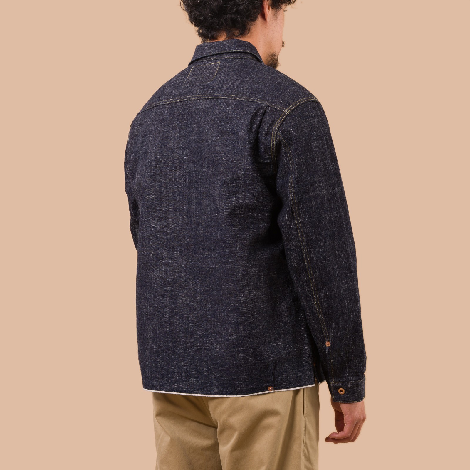 Flaneurs F2384 G3 Denim Pull Over Jacket worn back