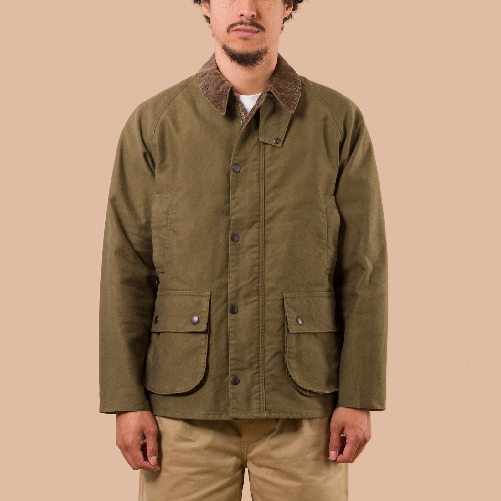 Flaneurs F2361 Heavy Moleskin Riding Jacket Olive worn front