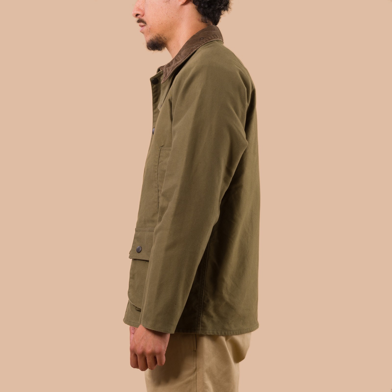 Flaneurs F2361 Heavy Moleskin Riding Jacket Olive worn side