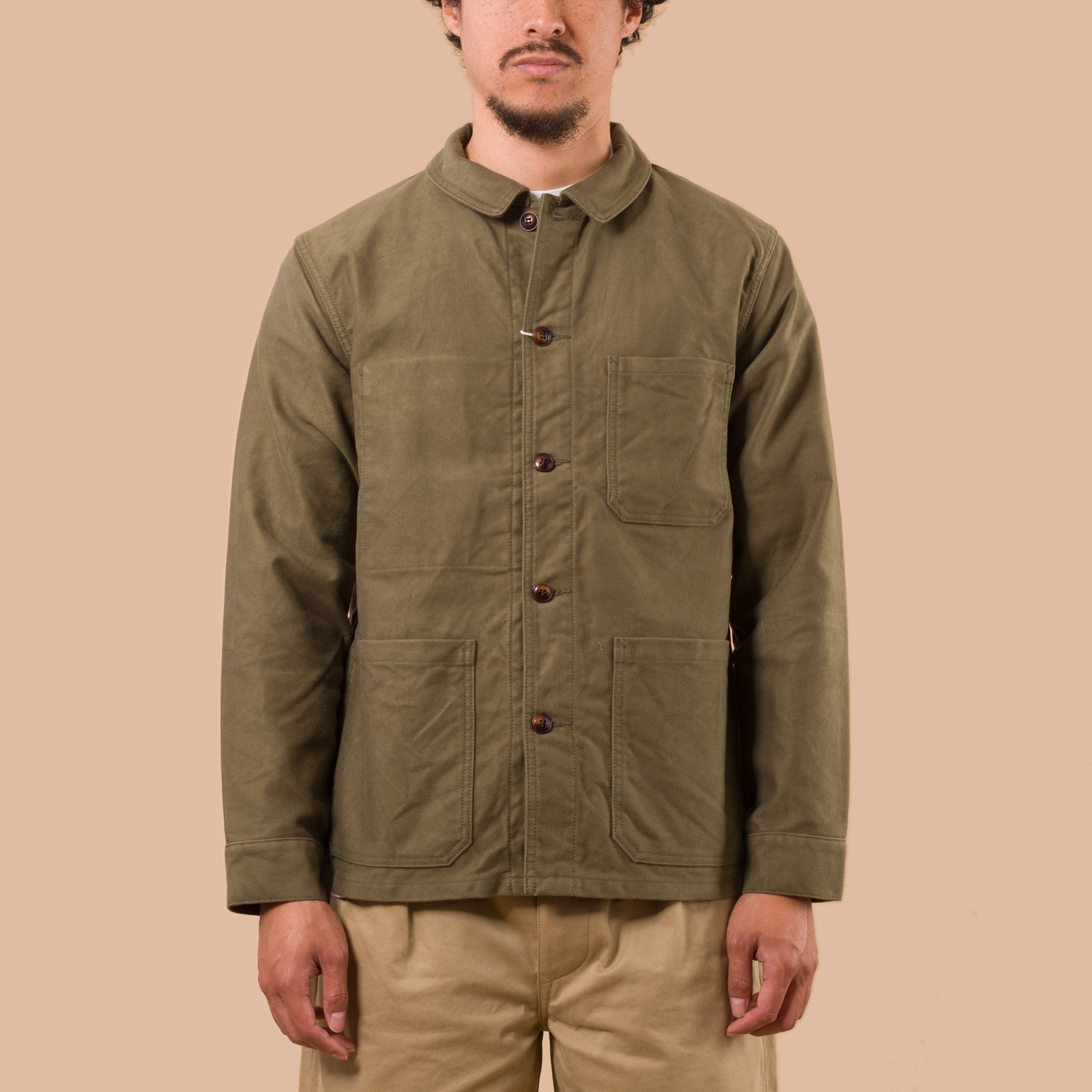 Flaneurs FOB Factory F2361 French Moleskin Jacket Olive worn front