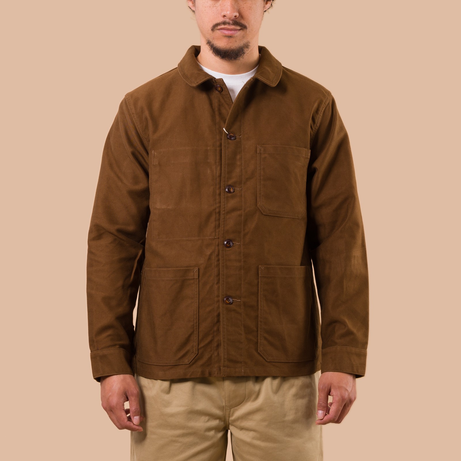 Flaneurs FOB Factory F2361 French Moleskin Jacket Brown worn front