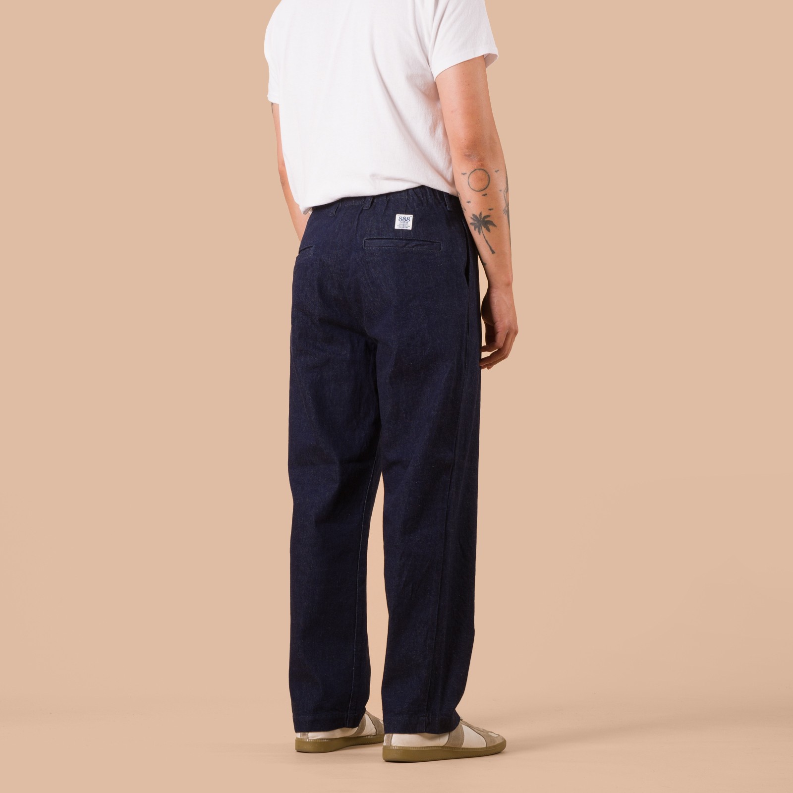 Flaneurs FOB Factory F0508 Denim Track Pants Indigo worn back