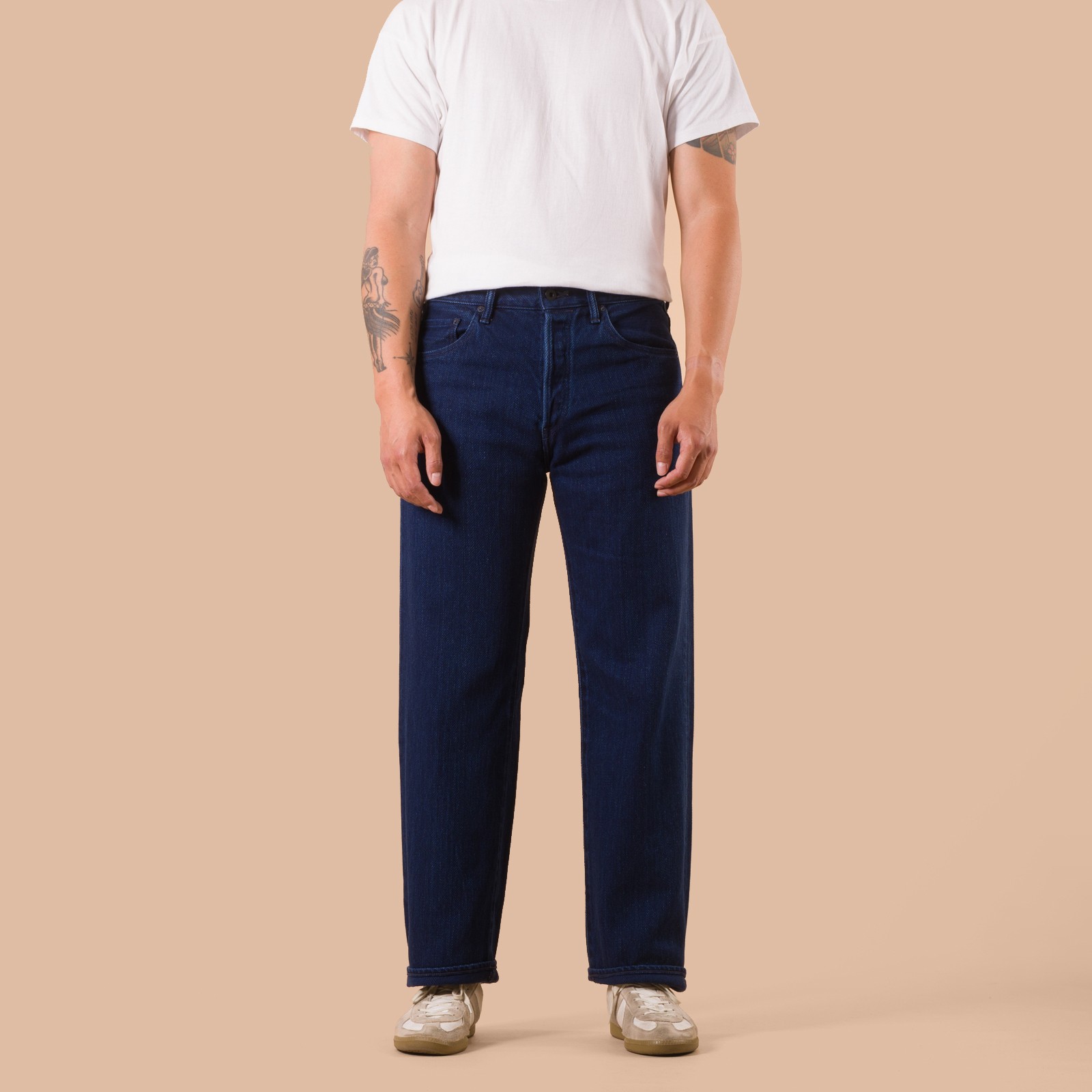 Collaboration Flaneurs x ONI Denim 3X3 インディゴツイル BioWash worn front
