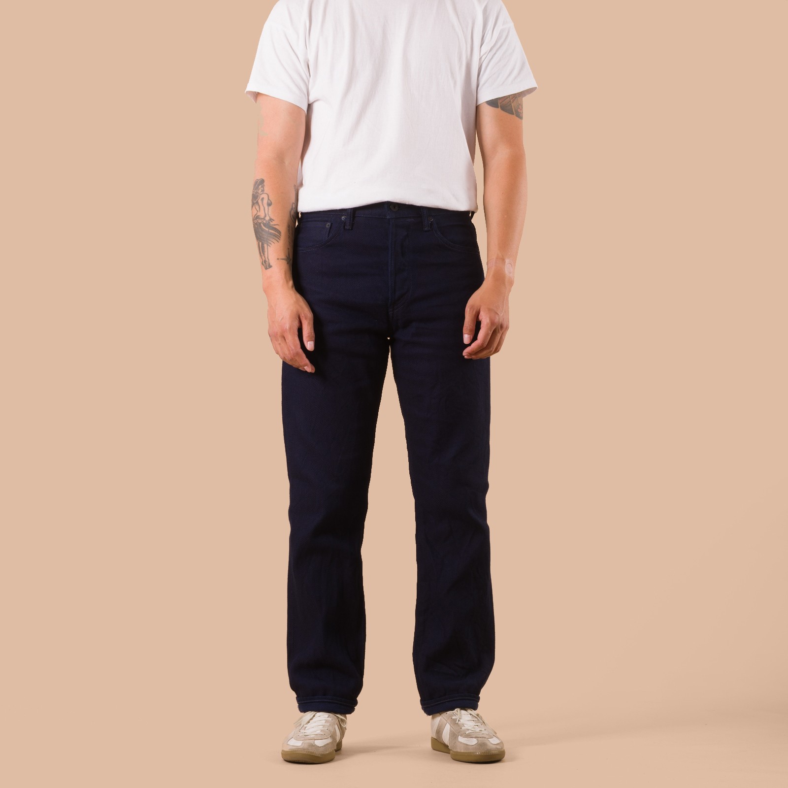 Collaboration Flaneurs x ONI Denim 3X3 インディゴツイル One Wash worn front
