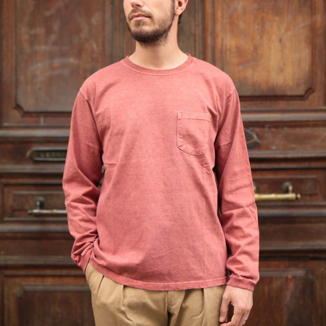 LS Pocket Crew Tee - Dark Orange
