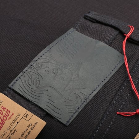 NAKED & FAMOUS SuperGuy Indigo X Indigo Stretch Selvedge with indigo leather patch