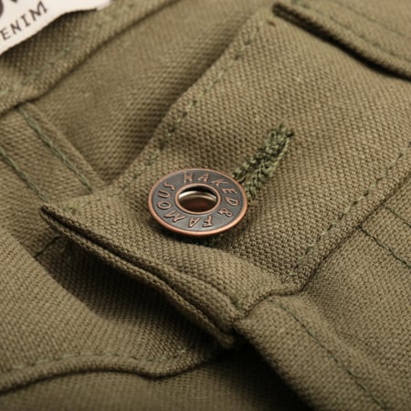 bouton flâneurs NAKED & FAMOUS SuperGuy Army Green "Duck" Canvas Selvedge