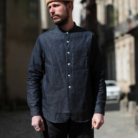 Band Collar Denim Shirt