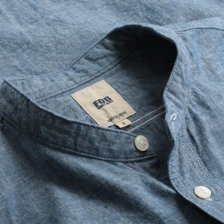 F3428 Selvedge Chambray Band Collar Shirt