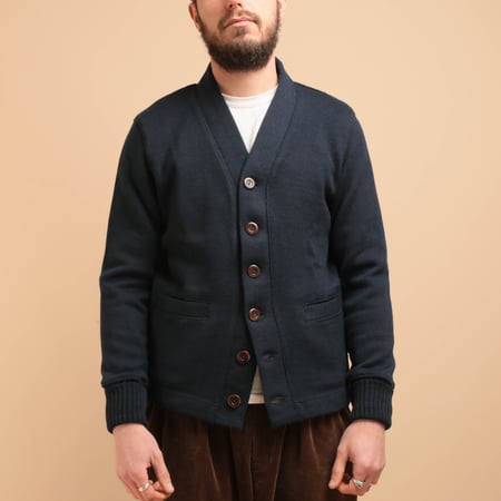 Classic Wool Cardigan Sweater Dark Navy