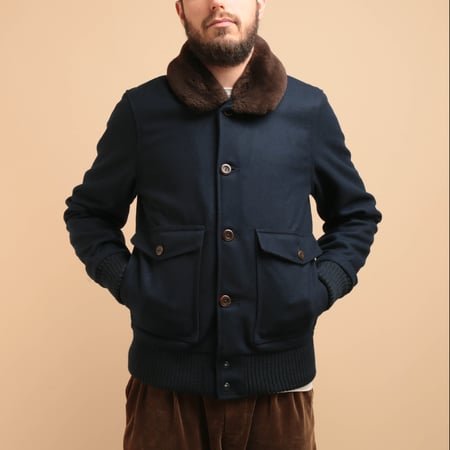 Winston Jacket Melton Wool Dark Navy/Brown