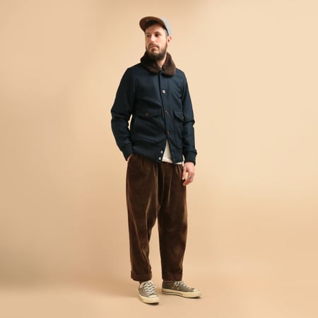 Winston Jacket Melton Wool Dark Navy/Brown