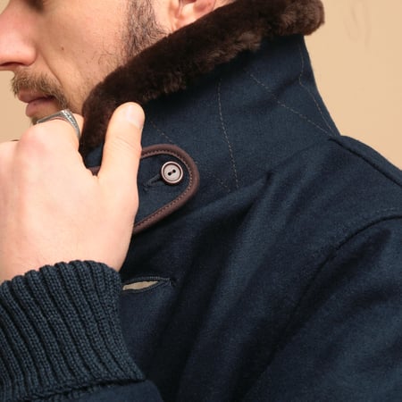 Winston Jacket Melton Wool Dark Navy/Brown