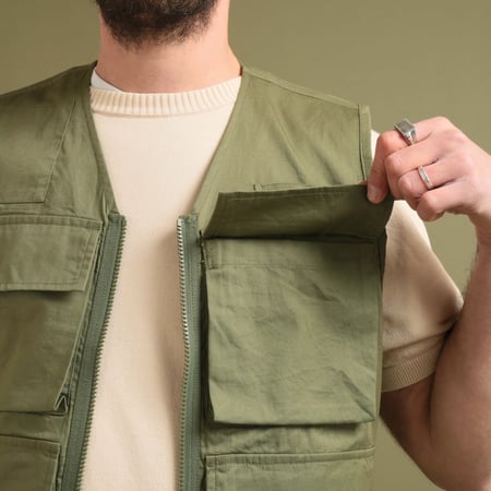 Photographers Gilet in Olive Fine Twill