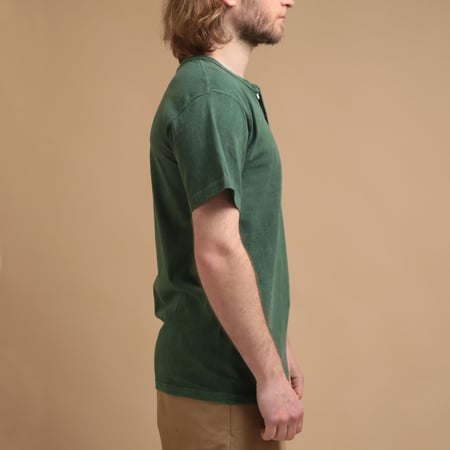 Short Sleeve Henley Tee in Dark Green