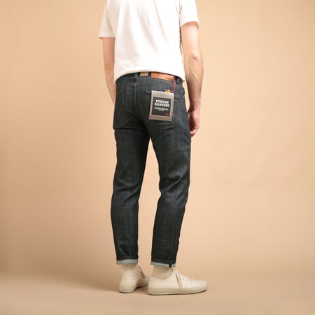 NAKED & FAMOUS SuperGuy Stretch Selvedge worn from the back