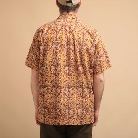 Open Collar Short Sleeve Shirt with Block Print in Brown