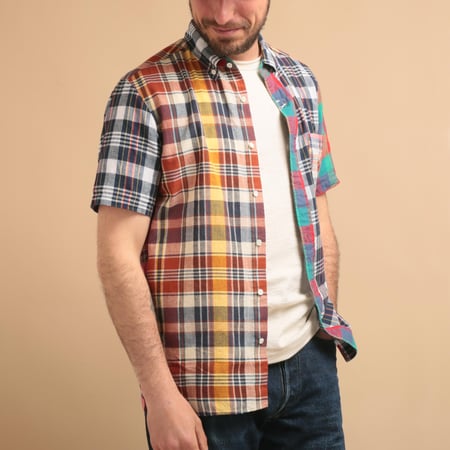 B.D. Short Sleeve Indian Madras Check Panel