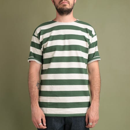 Lot 4050 2Inch Stripe T-Shirt Green/Oatmeal