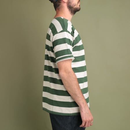 Lot 4050 2Inch Stripe T-Shirt Green/Oatmeal