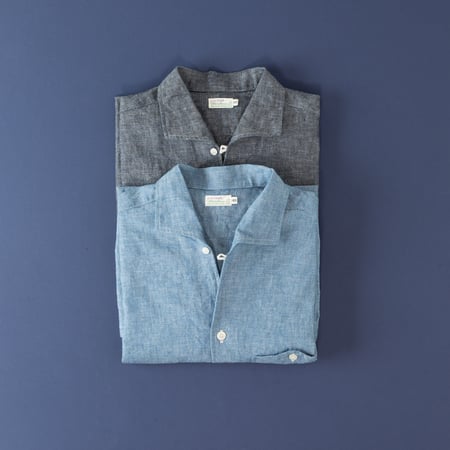 Lot 3091 S/S Open Collar Shirt Chambray Blue