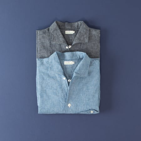 Lot 3091 S/S Open Collar Shirt Chambray Navy