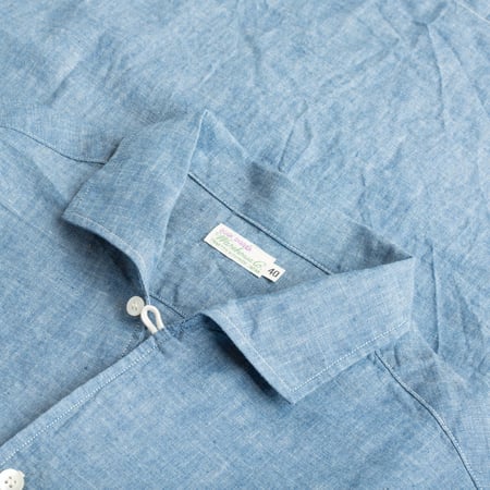 Lot 3091 S/S Open Collar Shirt Chambray Blue