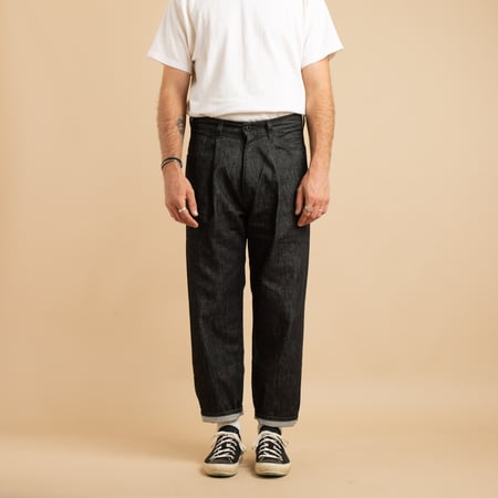 JAPAN BLUE / Dark Grey 13oz Wide Tapered 5-Pocket Pants