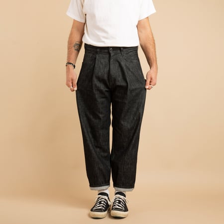 JAPAN BLUE / Dark Grey 13oz Wide Tapered 5-Pocket Pants