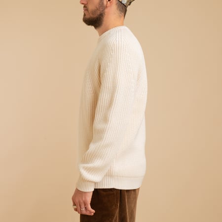 round neck sweaters - BATONER - Signature Crew Neck - Ivory from the side