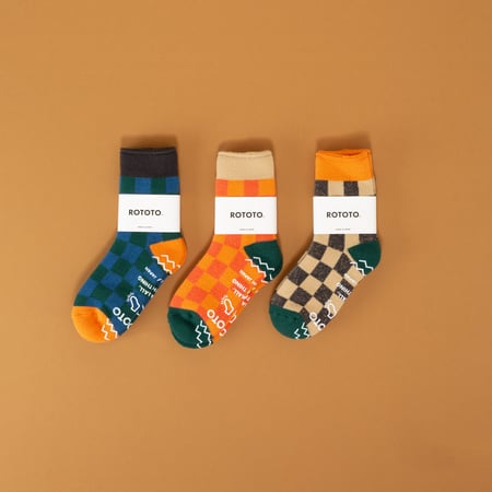 Pile Room Checkerboard Wool Socks L.Orange/D.Green