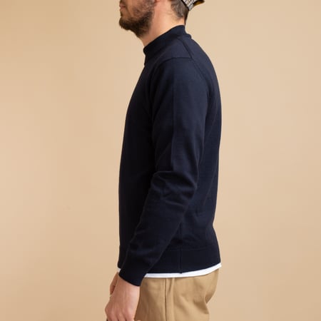 Pull Mérinos Col Cheminée Navy