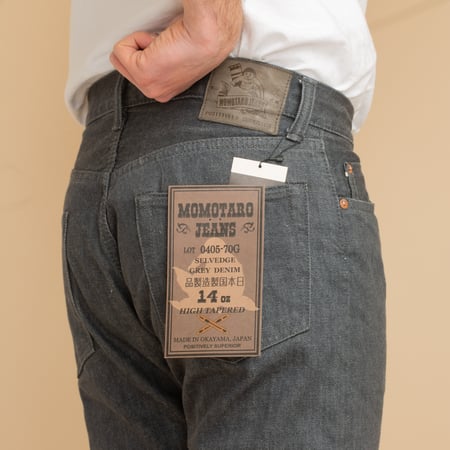 0405-70G High Tapered 14oz Grey Selvedge Denim