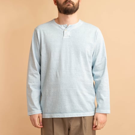 Henley Neck Long Sleeve T-Shirt Fade Saxe