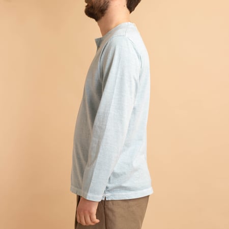 Henley Neck Long Sleeve T-Shirt Fade Saxe