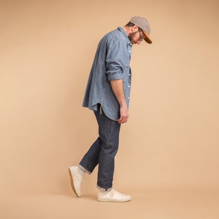 NAKED & FAMOUS TrueGuy Natural Indigo Selvedge jeans, silhouette 2, featuring a relaxed fit.