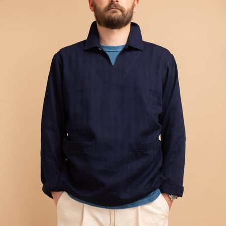 UNIVERSAL WORKS / Smock Overshirt Indigo Herringbone Denim